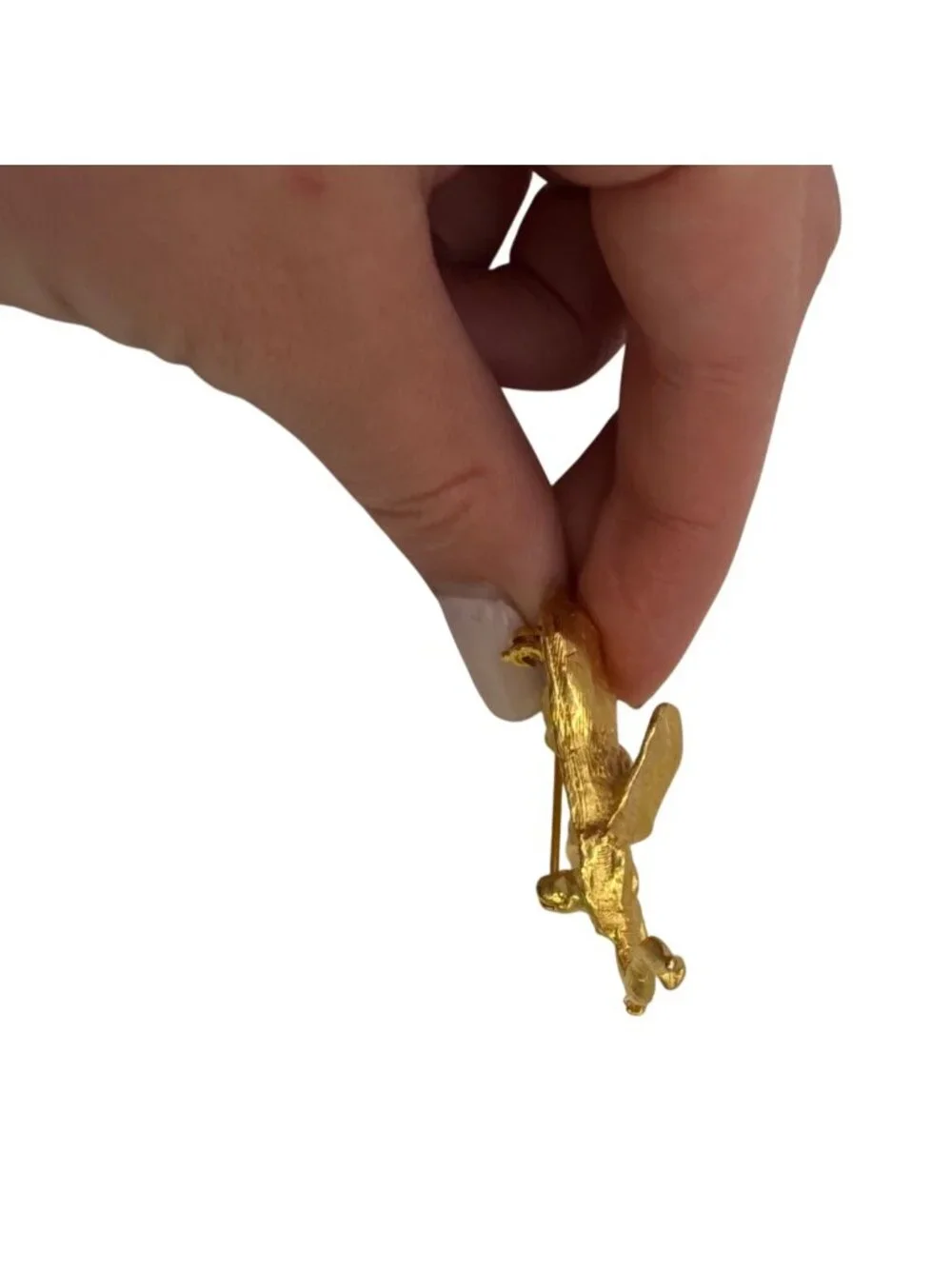 Gold Tone Elephant Vtg Brooch Pin Textured Trunk Up Animal Statement Jewelry